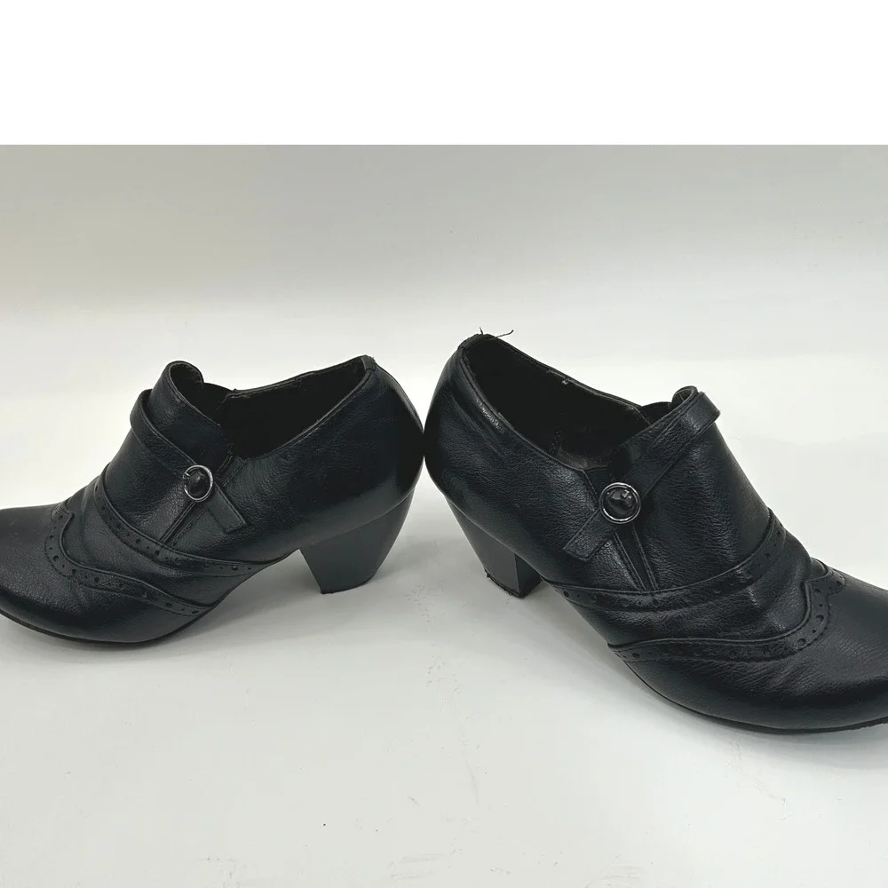 Rialto Womens Black Wingtip Mary Jane Block Heels Brogue Perforated Shoes